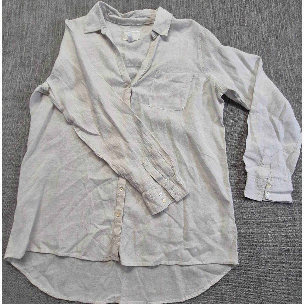 Sigrid Olsen Women's 100% Linen  Long Sleeve Button Front White Blouse LG Pocket